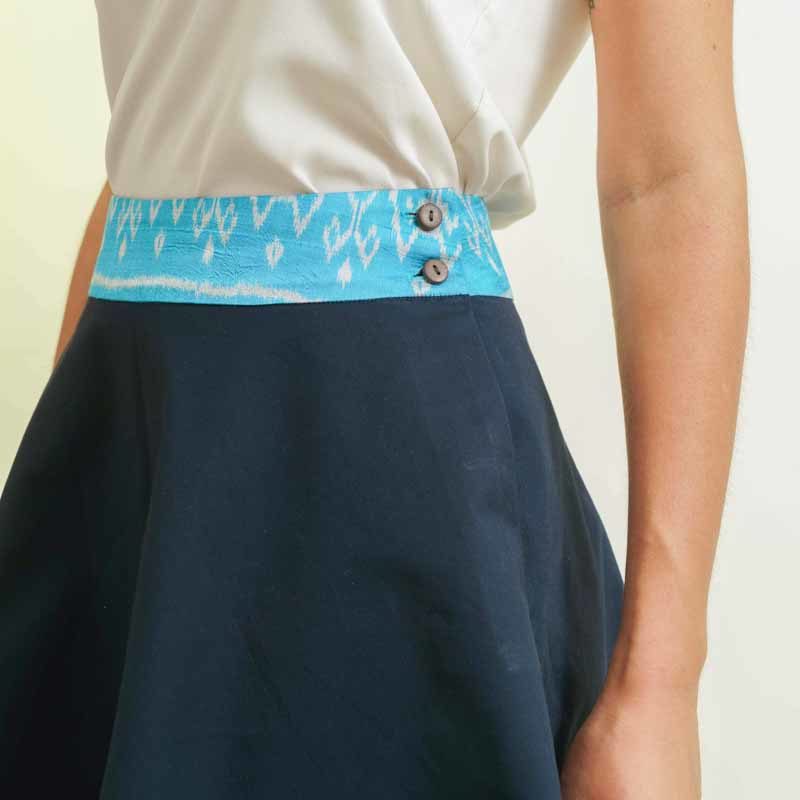 mode durable femme jupe soie et coton bleue