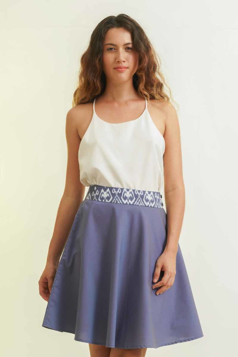 sustainable fashion woman skirt silk and purple cotton