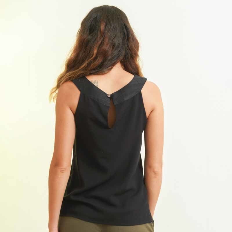 ethical fashion woman top in black cotton and silk
