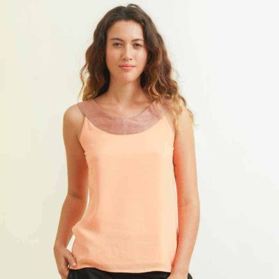 mode éthique femme top en soie et coton pêche