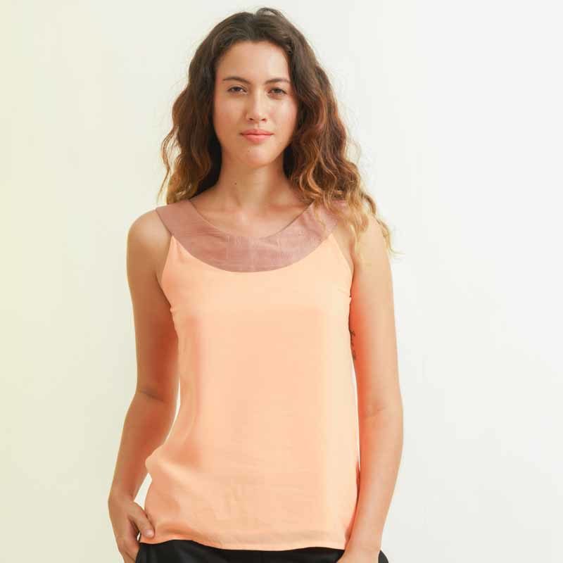 ethical fashion woman top in silk and peach cotton