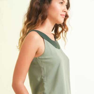 mode éthique femme top en soie et coton vert