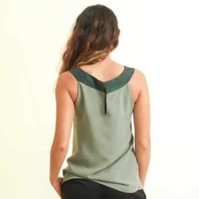 mode éthique femme top en soie et coton vert