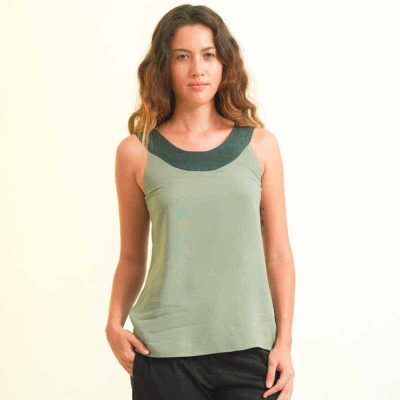 mode éthique femme top en soie et coton vert