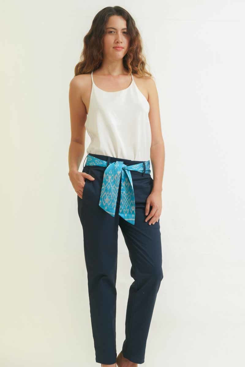ethical fashion woman pants in silk and cotton blue