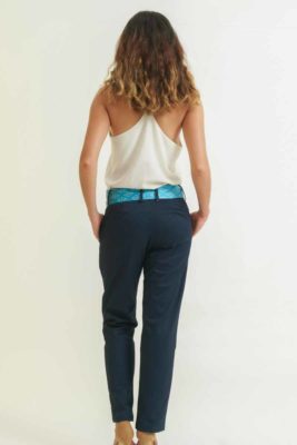 mode éthique femme pantalon en soie et coton bleu