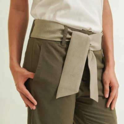 mode éthique femme pantalon en soie et lin vert