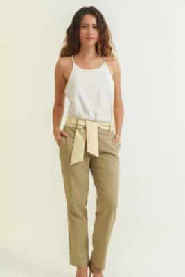 mode éthique femme pantalon en soie et lin beige