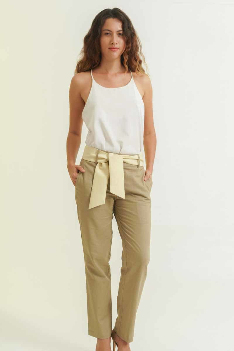 mode éthique femme pantalon en soie et lin beige