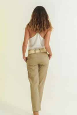 mode éthique femme pantalon en soie et lin beige