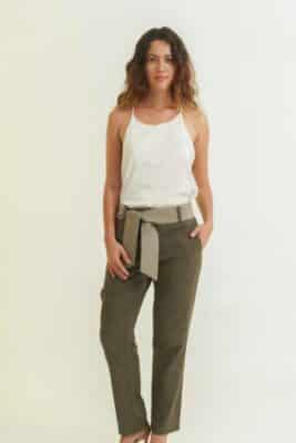 ethical fashion woman trousers in green silk and linen