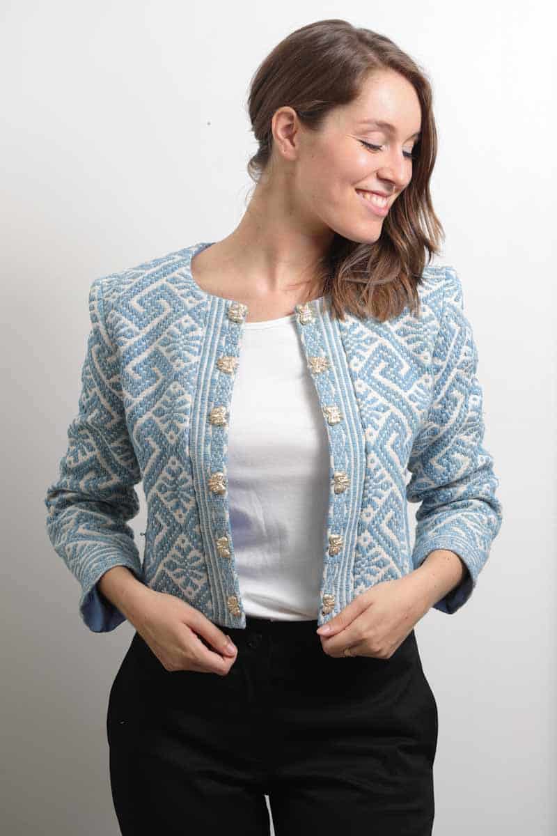 Ethical fashion woman ethnic jacket organic cotton embroidery natural dye indigo