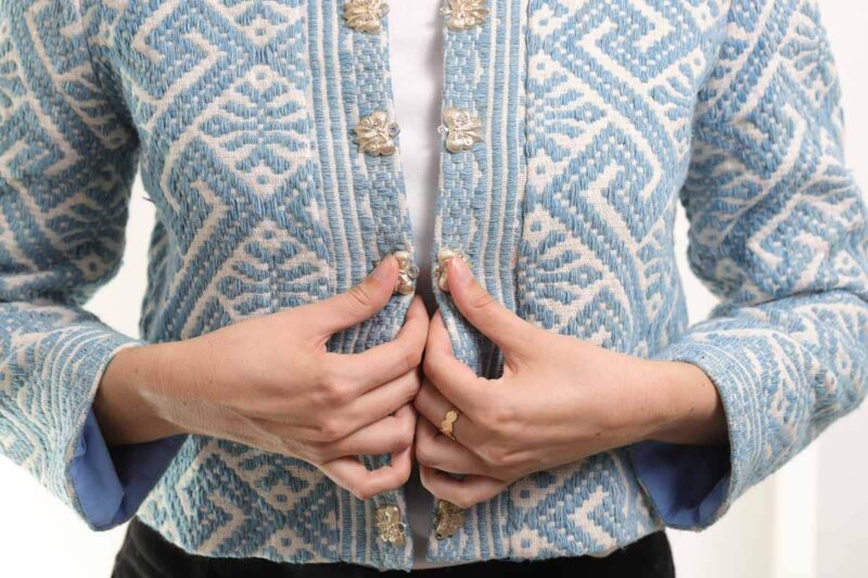 Ethical fashion woman ethnic jacket organic cotton embroidery natural dye indigo