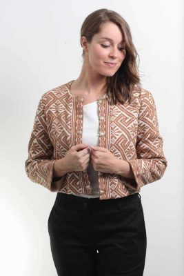 mode ethique femme veste ethnique coton bio broderie teinture naturelle ocre