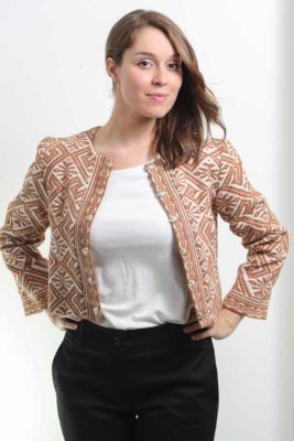 mode ethique femme veste ethnique coton bio broderie teinture naturelle ocre