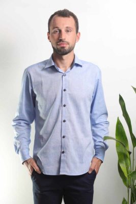 mode ethique homme chemise lin coton batik artisanal bleu