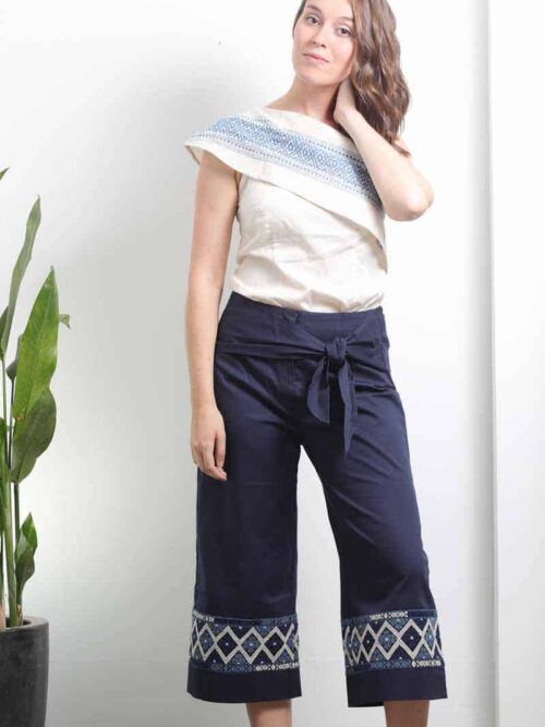 commerce équitable mode femme pantacourt coton bio artisanal teinture naturelle