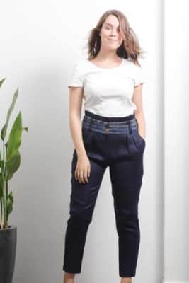 eco fashion femme pantalon coupe carotte lin chanvre bio artisanal batik teinture naturelle indigo