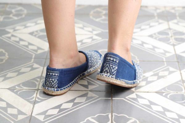 mode durable espadrilles equitables mixtes up-cycling teinture naturelle indigo foncé