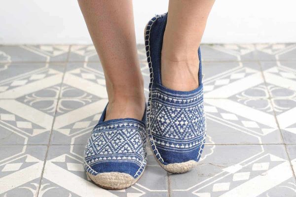 mode durable espadrilles equitables mixtes up-cycling teinture naturelle indigo foncé