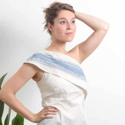 slow fashion woman asymmetric top organic cotton natural dye white dimension