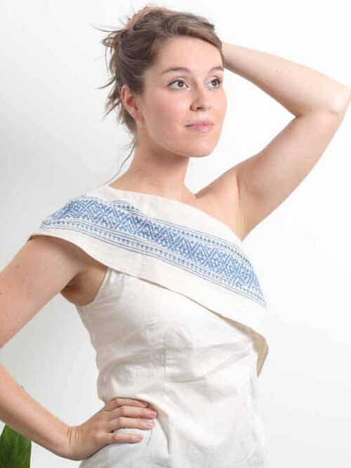slow fashion femme top asymétrique coton bio teinture naturelle blanc cote