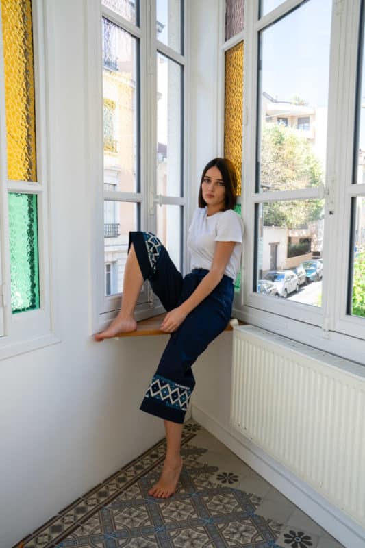 Pantacourt femme mode éthique bleu