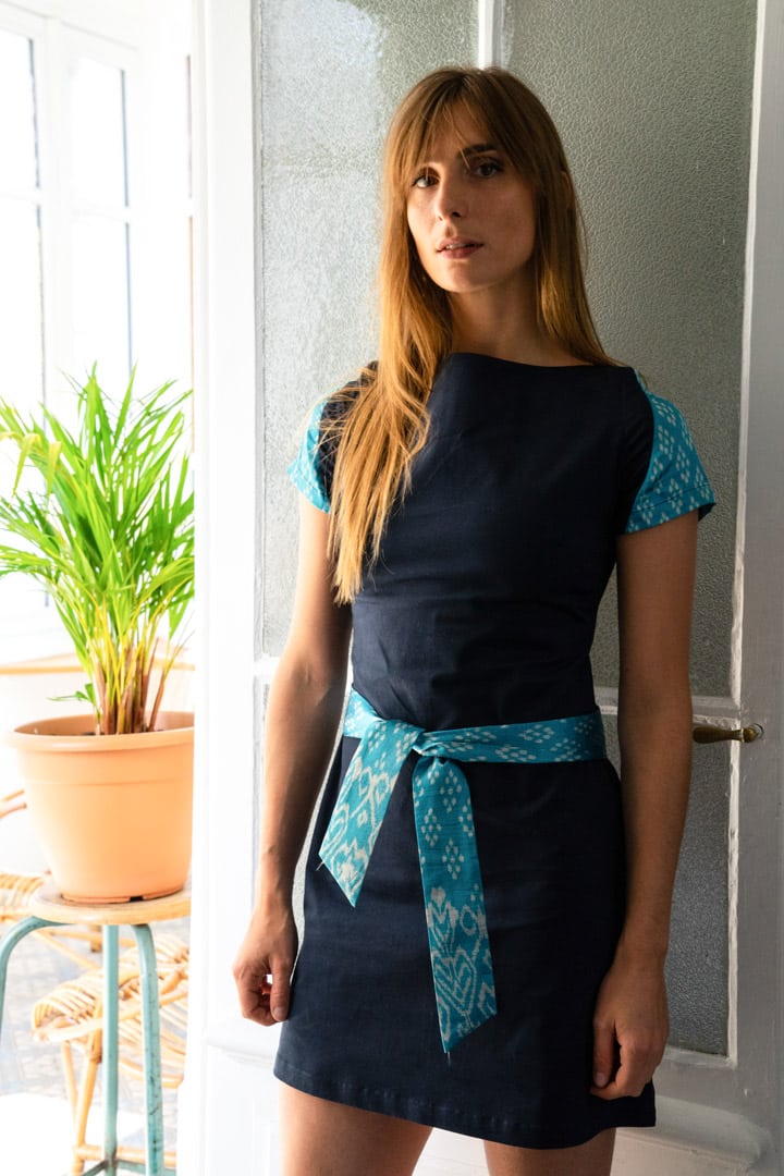 Women's dress in silk and cotton, eco-responsible fashion