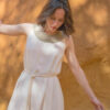 Woman wearing wild silk white dress